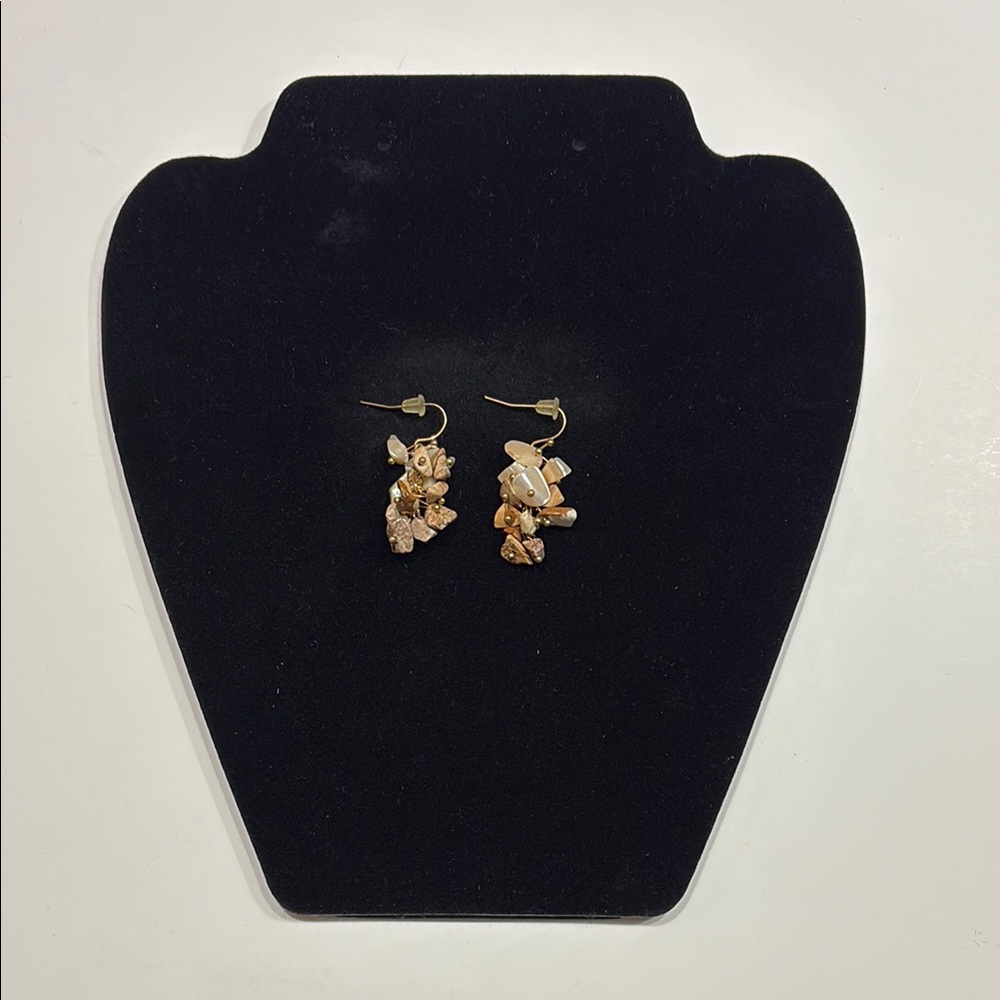 Gold Tone and  Stone Cluster Drop Earrings - Women Jewelry